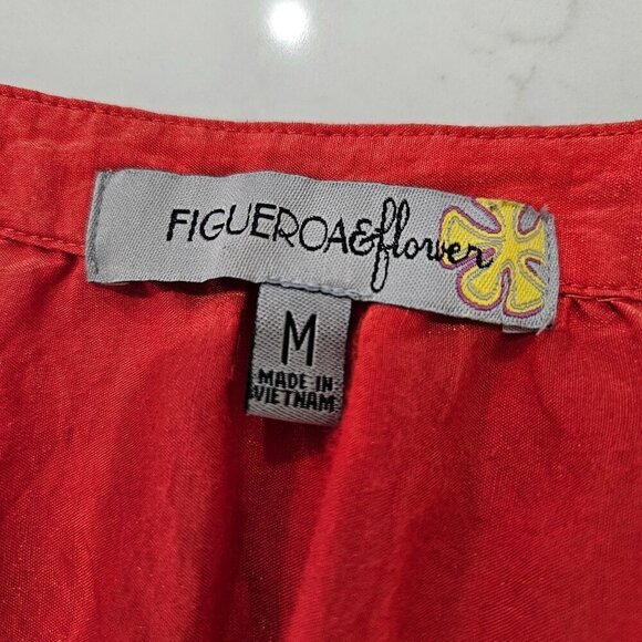 Figueroa & Flower Boho Peasant Rusty Orange Lace Button Neck Top Size Medium - Picture 2 of 9